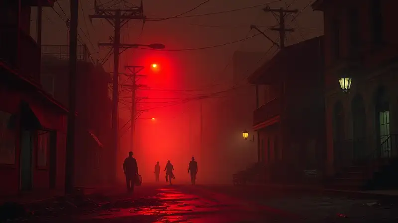 Calle abandonada y tenebrosa con sombras