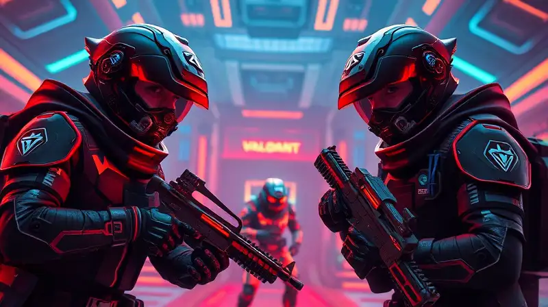 Dos agentes de Valorant en arena futurista
