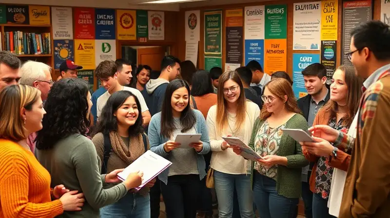 Gente diversa comparte en centro comunitario acogedor