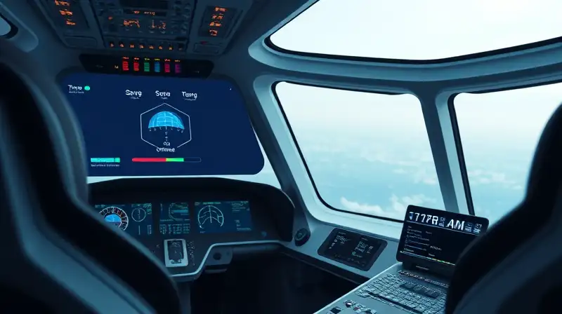 Cabina futurista minimalista con piloto y progreso