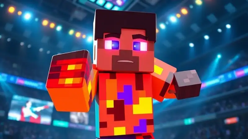 Personaje de Minecraft brillante en arena competitiva