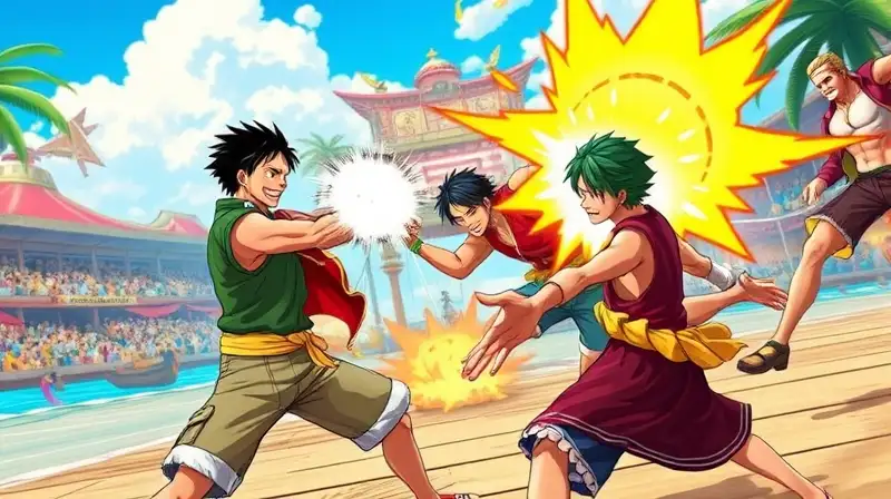 Personajes anime luchan en arena colorida