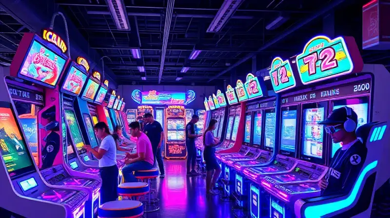 Máquinas arcade modernas con luces neón