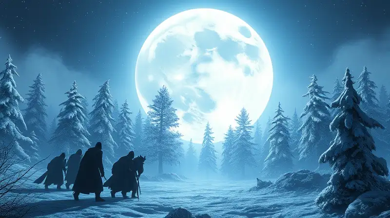 Noche mágica con batalla en bosque helado