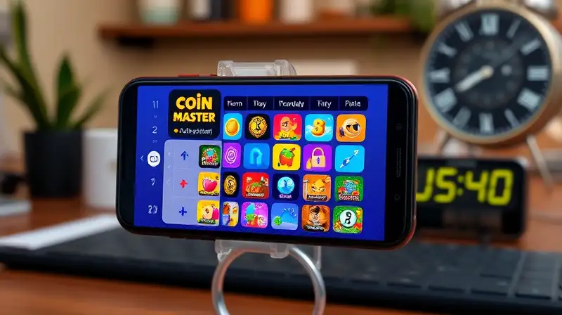 Pantalla móvil muestra app Coin Master colorida