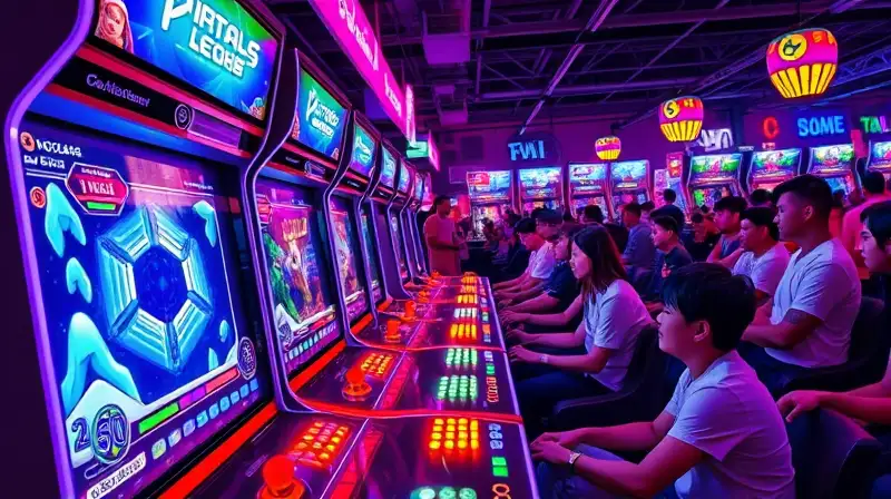 Arcade moderno con jugadores y ambiente vibrante