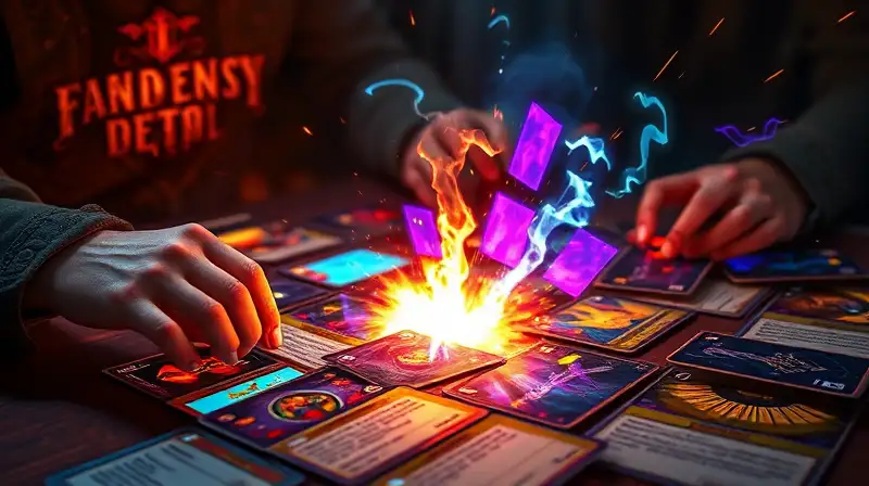 Jugador organizando cartas mágicas brillantes