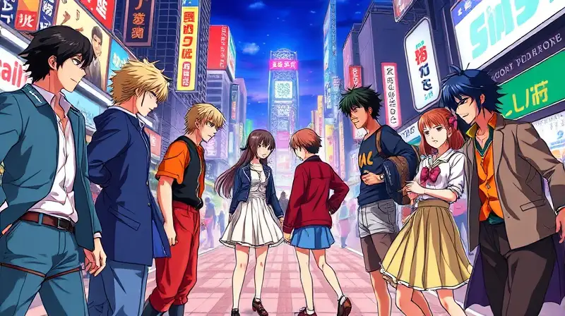 Personajes de anime icónicos en acción urbana