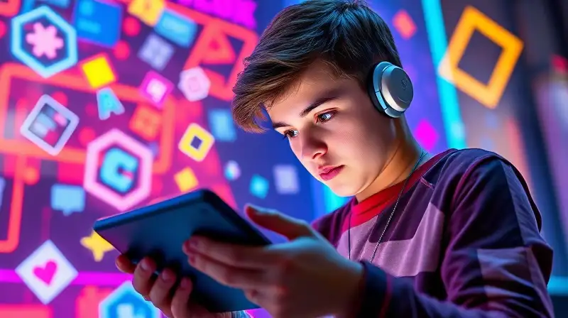 Joven concentrado en juego digital vibrante