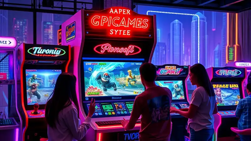 Arcade moderno con luces neón vibrantes