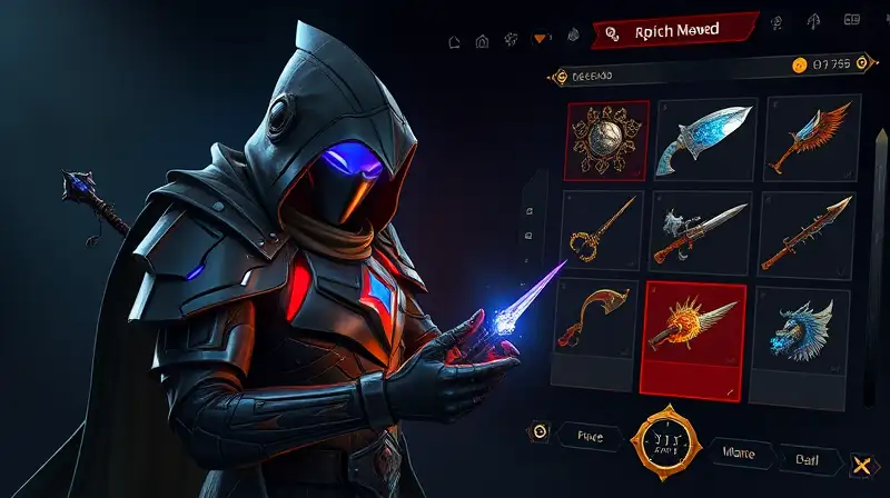 Jugador de RPG personaliza armadura futurista brillante