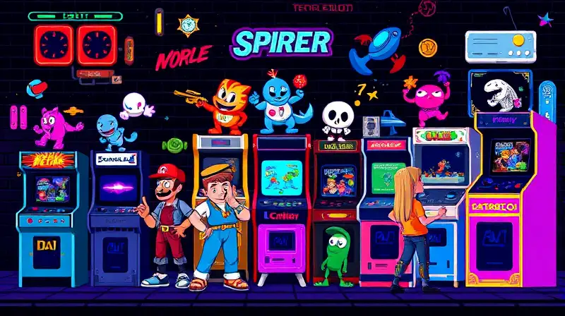 Personajes pixelados de arcades retro vibrantes