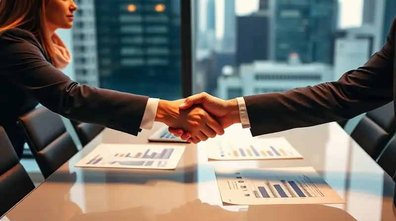 Dos profesionales se saludan en oficina