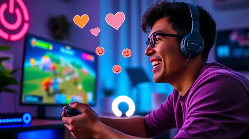 Persona juega videojuegos en ambiente vibrante