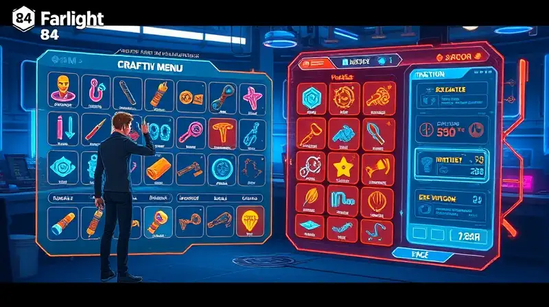 Interfaz futurista de crafting en Farlight 84