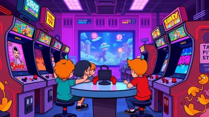 Niños juegan juntos en arcade retro