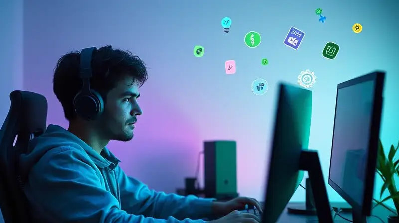 Gamer tranquilo con luces suaves y minimalistas