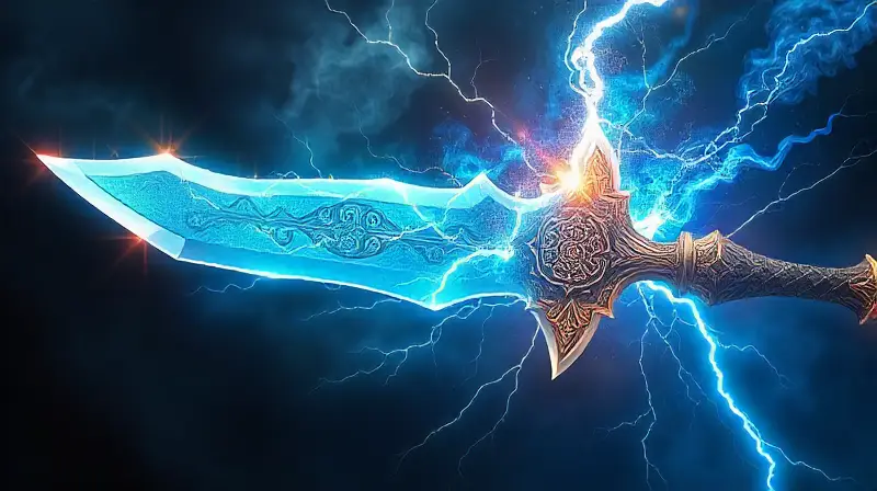 Espada épica Thunderfury brillante con rayos