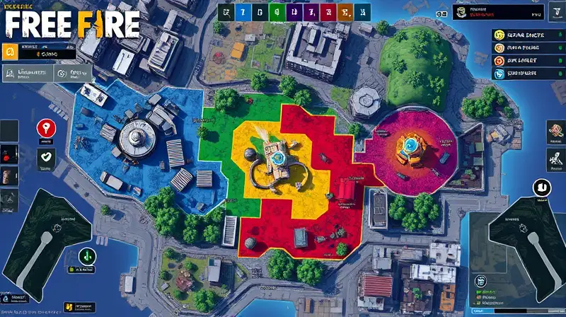 Mapa Free Fire colorido con personajes dinámicos