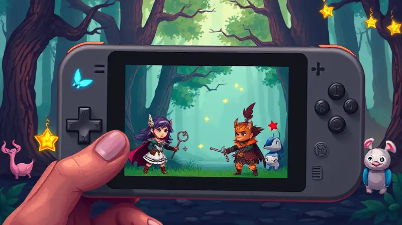 Personajes pixel art en bosque mágico