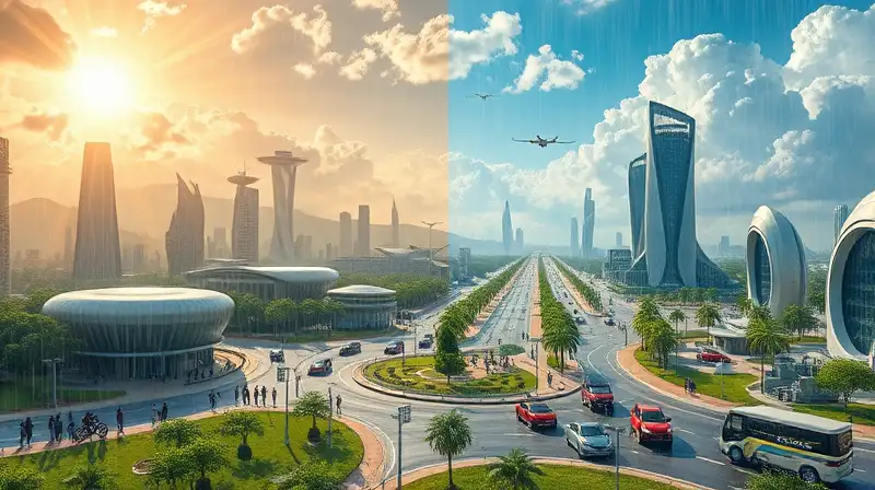 Ciudad futurista en Palworld con clima dinámico