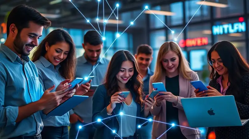 Equipo diverso colaborando con tecnología digital