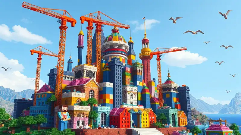 Jugadores crean ciudad colorida colaborando juntos