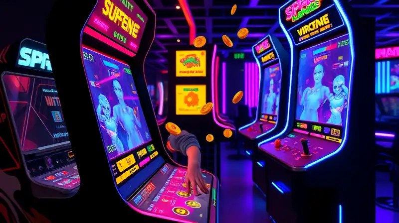 Máquina arcade moderna con luces neón
