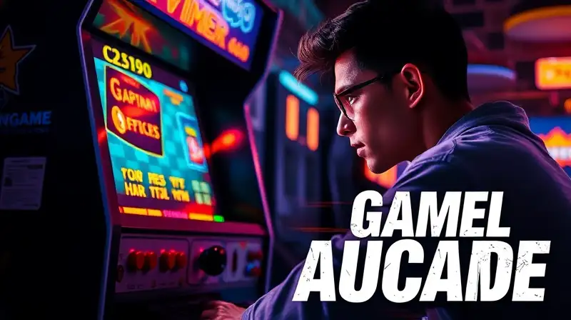 Gamer concentrado en máquina arcade retro