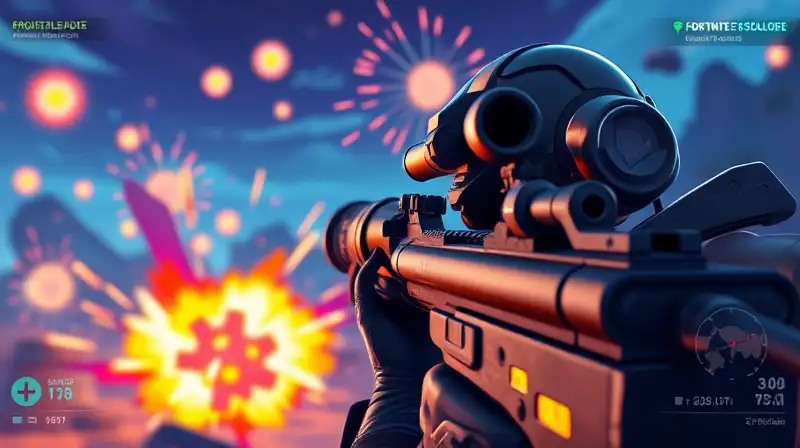 Personaje de Fortnite apuntando en batalla futurista