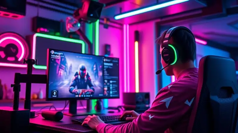 Setup gamer futurista con luces neón