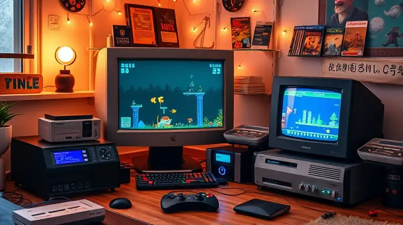 Setup retro de juegos con ambiente nostálgico