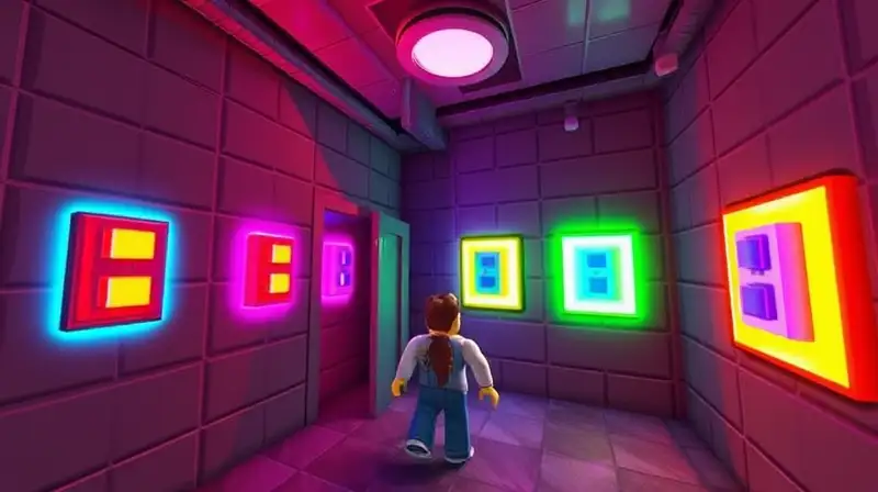 Escena de juego Roblox con rompecabezas interactivos