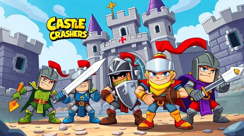 Personajes coloridos de Castle Crashers en batalla