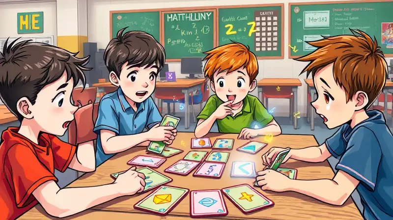 Niños juegan cartas educativas de matemáticas