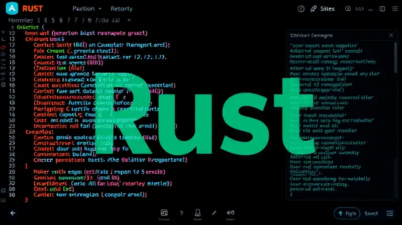 Interfaz Rust vibrante con estética hacker futurista