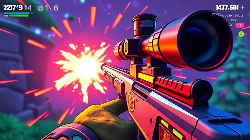 Rifle futurista con efectos digitales vibrantes