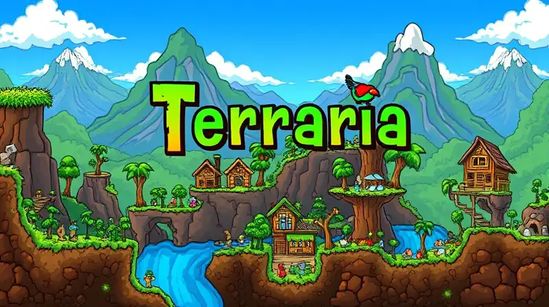Mundo Terraria creativo, colores vivos y fantasía