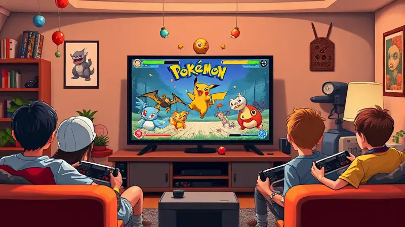 Niños juegan Pokémon retro en sala acogedora