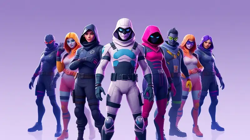 Personajes de Fortnite con estilo minimalista futurista