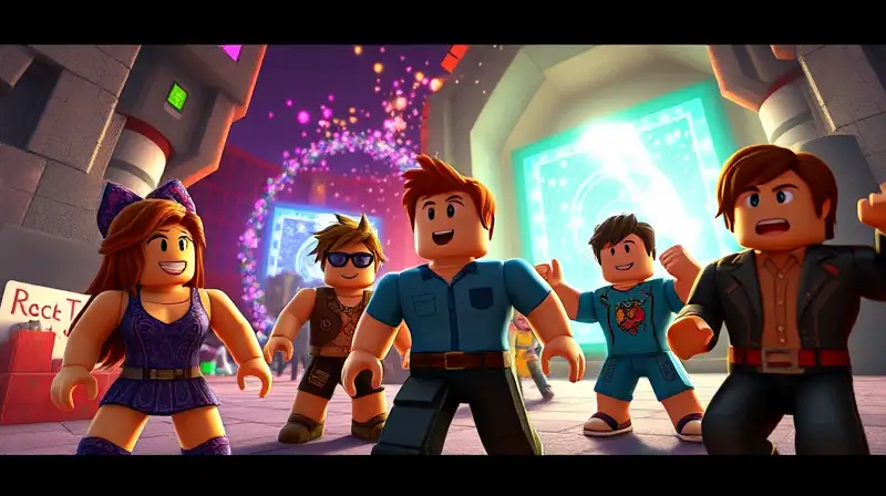 Personajes de Roblox en aventura mágica pixelada