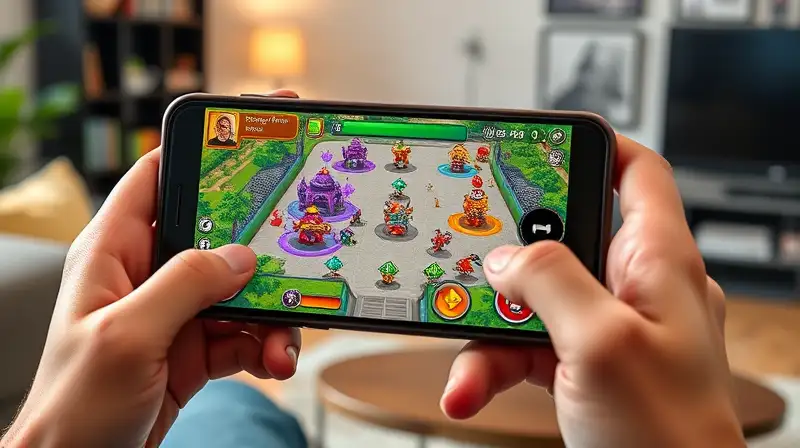 Jugador móvil disfruta juego de defensa offline
