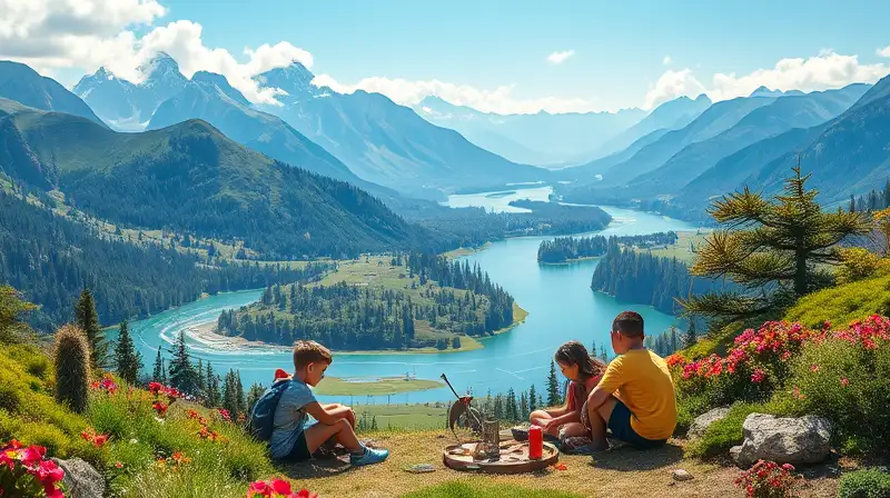Niños juegan al aire libre en naturaleza