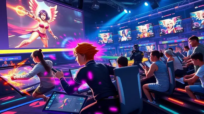 Avatares vibrantes juegan en arena futurista