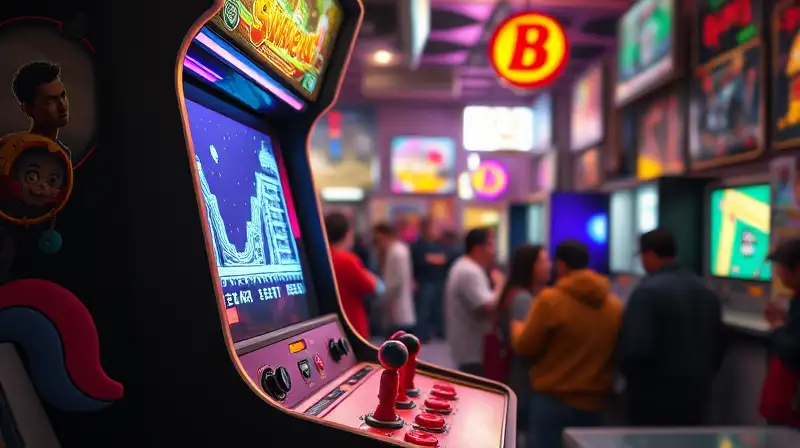 Máquina arcade retro con luces neón