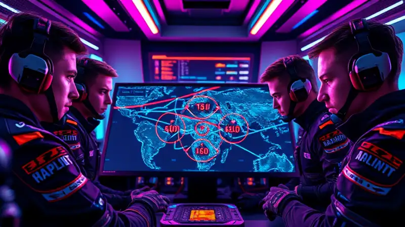 Agentes de Valorant en estrategia futurista intensa