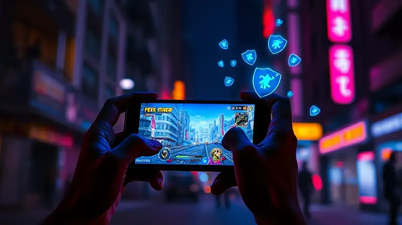 Gamer enfocado juega Free Fire bajo luces