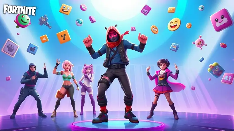 Personaje de Fortnite baila con emotes coloridos