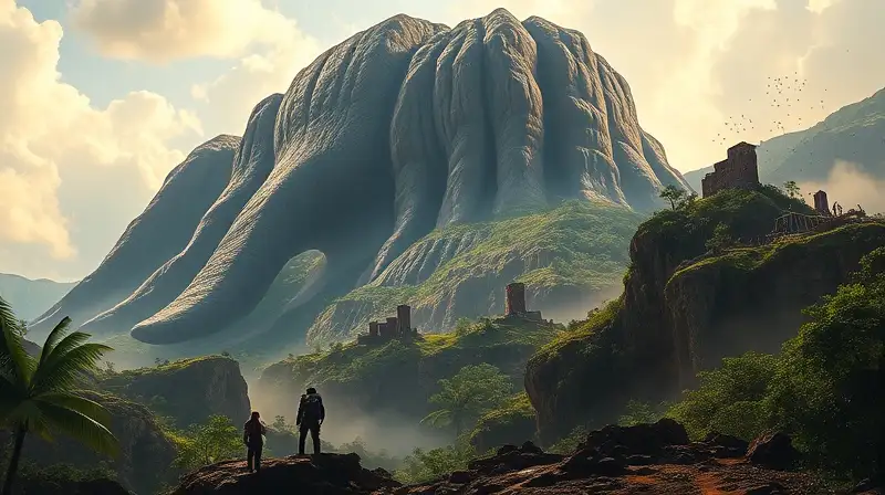 Titan rocoso gigante en jungla con exploradores