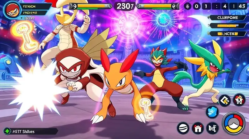 Personajes Pokémon en batalla vibrante y dinámica